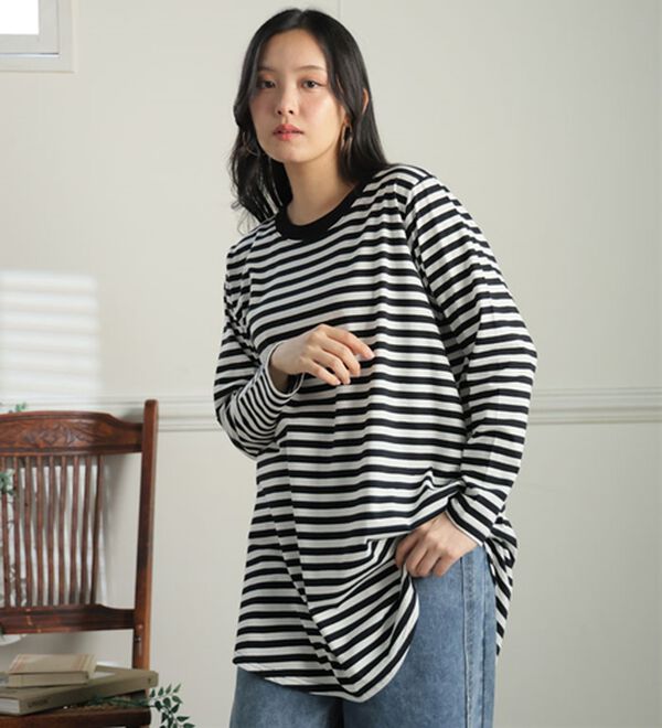 A HAPPY MARILYN（アハッピーマリリン）の「【Ｌ～８Ｌ】裾フレア 綿１００％ 万能 ロング Ｔシャツ（Tシャツ）」｜詳細画像