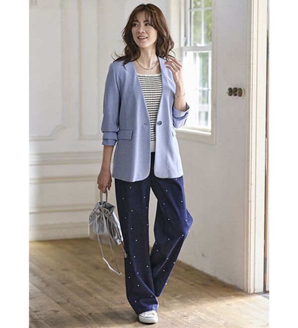 BELLUNA（ベルーナ）の「＜楽スタフィット＞【夏用】ノーカラージャケット（ノーカラージャケット）」｜詳細画像