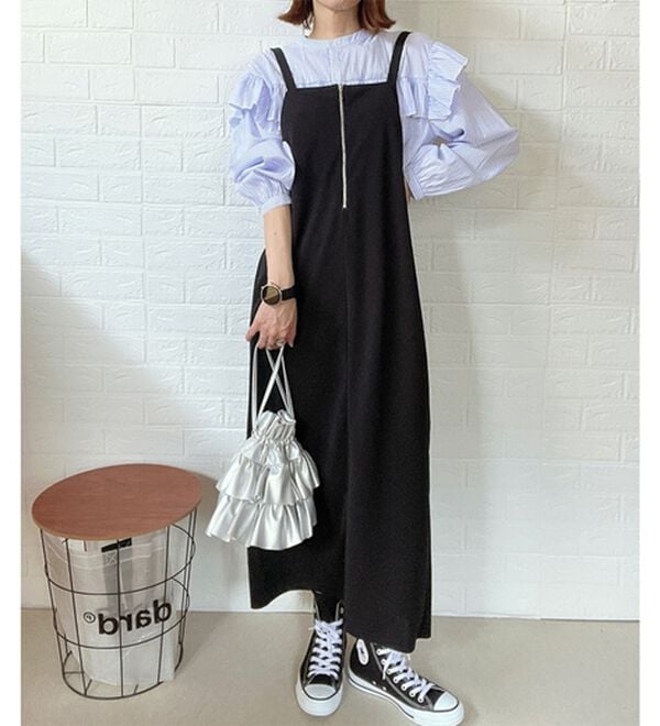 GeeRA（ジーラ）の「ハーフジップキャミワンピース（カットソーワンピース）」｜ブラック