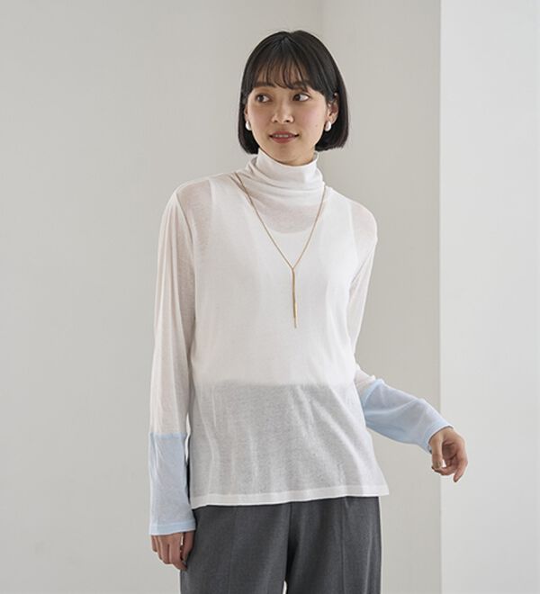 BELLUNA（ベルーナ）の「綿１００％配色シアープルオーバー（カットソー）」｜詳細画像