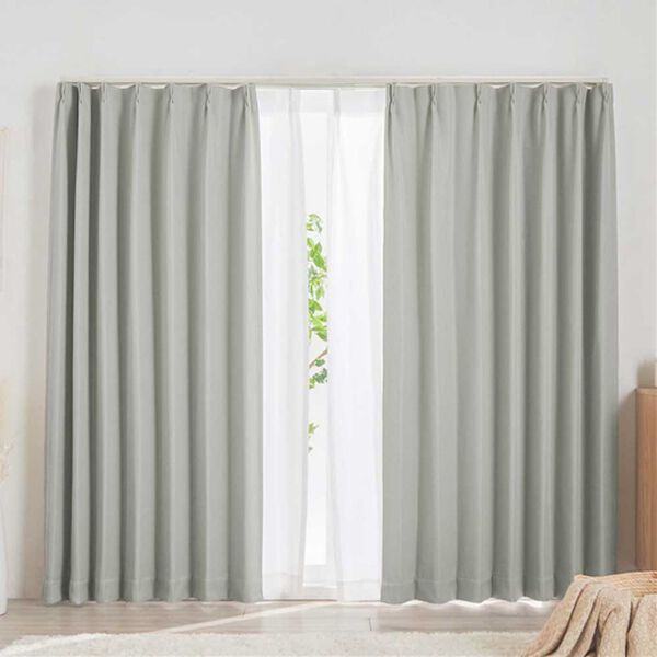 iellio（イエリオ）の「１・２級遮光＆断熱保温＆ＵＶ見えにくいレース付カーテンセット＜４枚組・遮光１級・洗える・無地・レースカーテン・新生活＞（ドレープカーテン）」｜ライトグレー（Ｎｕｖｉｅ）