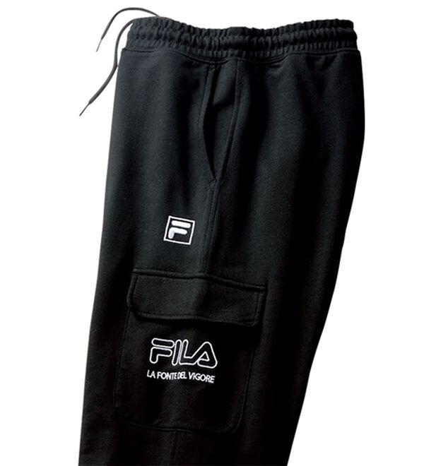 「＜フィラ＞サラッと快適！ゆったり７分袖ライトトレーナー・７分丈カーゴパンツ（メンズトレーナー）」｜ブラック(パンツ)