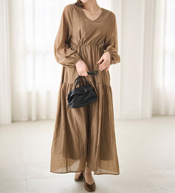 RANAN（ラナン）の「シアーチェックドロストギャザーティアードワンピ（その他ワンピース）」｜詳細画像