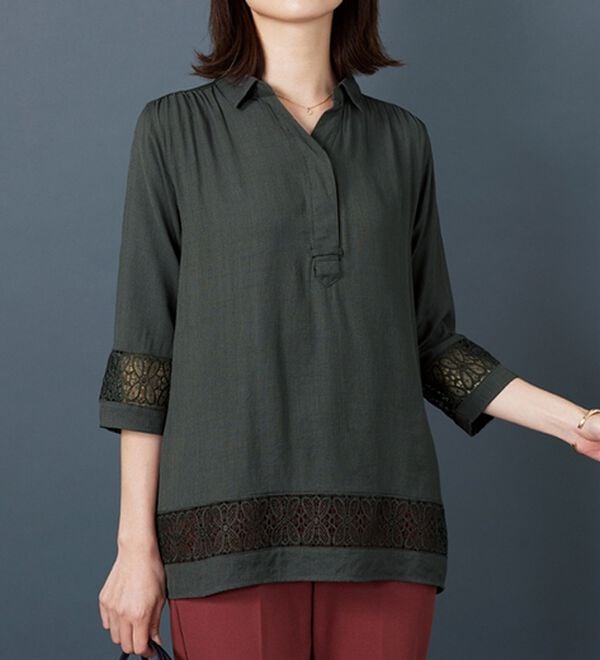 BELLUNA（ベルーナ）の「袖＆裾レースデザインシャツチュニック（チュニック）」｜詳細画像