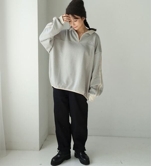 A HAPPY MARILYN（アハッピーマリリン）の「【Ｌ～６Ｌ】【ハピぽか裏起毛】ライン使いハーフＺＩＰスウェット 毛玉になりにくい（トレーナー・スウェット）」｜詳細画像