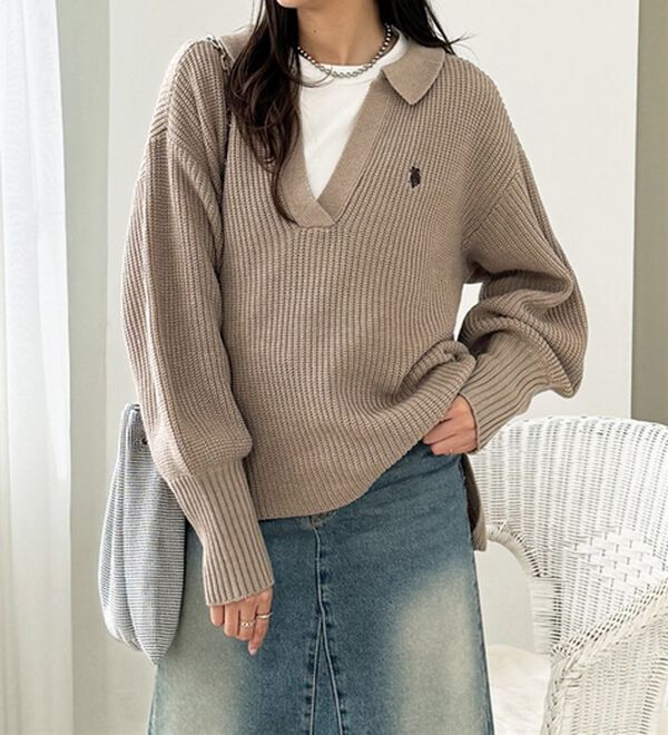 GeeRA（ジーラ）の「【ＵＳ．ＰＯＬＯ　ＡＳＳＮ】ポロデザインニット（ニット・セーター）」｜詳細画像