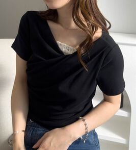 RANAN（ラナン）の「【新色追加】ひんやり上品ドレープリブTシャツ（カットソー）」