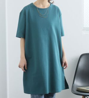 A HAPPY MARILYN（アハッピーマリリン）の「【Ｍ～８Ｌ】【接触冷感・吸水速乾】体型カバー五分袖チュニック（チュニック）」｜グリーン