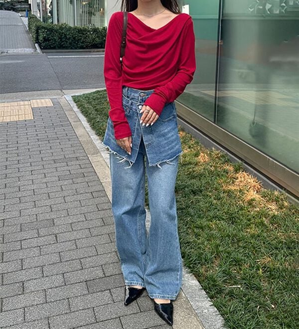 RANAN（ラナン）の「【春色追加】上品ドレープリブロングＴシャツ（カットソー）」｜詳細画像