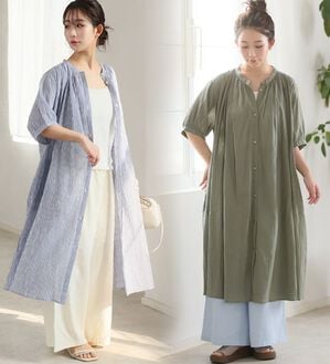 A HAPPY MARILYN（アハッピーマリリン）の「【Ｌ～６Ｌ】【風通るプレミアム】綿・楊柳、五分袖ギャザーたっぷりワンピース。（ロングワンピース）」｜詳細画像