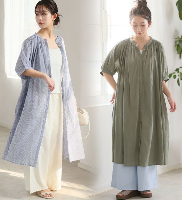 A HAPPY MARILYN（アハッピーマリリン）の「【Ｌ～６Ｌ】【風通るプレミアム】綿・楊柳、五分袖ギャザーたっぷりワンピース。（ロングワンピース）」｜詳細画像