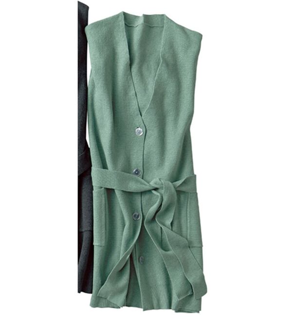 VINNO（ヴィノ）の「なめらかリッチ・ミラノリブカーディガン（ニットカーディガン）」｜セージ