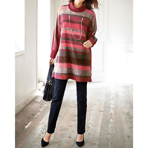 BELLUNA（ベルーナ）の「ボーダー編地調プリントドルマンチュニック（チュニック）」｜詳細画像