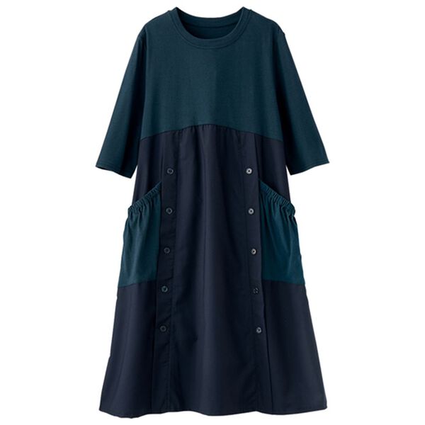 BELLUNA（ベルーナ）の「【２枚組】切替ボタンデザインチュニックワンピース（チュニック）」｜詳細画像