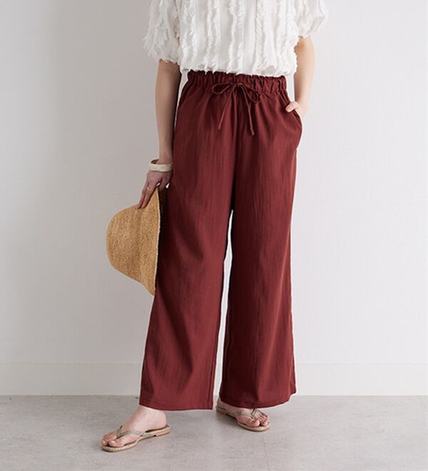 GeeRA（ジーラ）の「冷感リネン風イージーワイドパンツ（ワイドパンツ・ガウチョ）」｜詳細画像