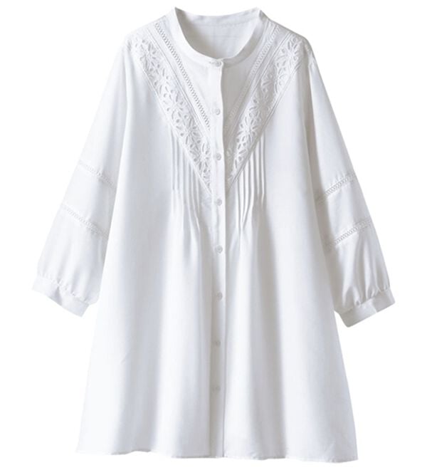 BELLUNA（ベルーナ）の「花柄レースピンタックシャツチュニック（チュニック）」｜詳細画像