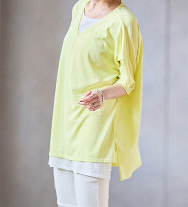 RANAN（ラナン）の「レイヤード風ニットソー半袖チュニック（チュニック）」｜詳細画像