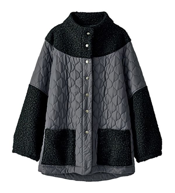 BELLUNA（ベルーナ）の「コロンと可愛いボア&times;キルト切替コート（ハーフコート）」｜詳細画像