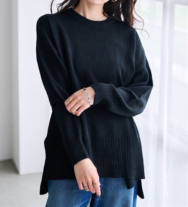 RANAN（ラナン）の「ワイドリブ使いカラーニットチュニック（ニット・セーター）」｜詳細画像