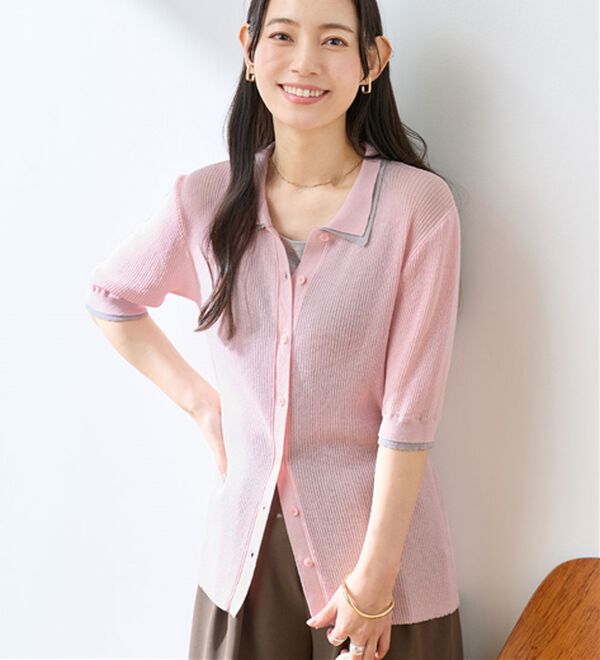 Viola e Viola（ヴィオラ エ ヴィオラ）の「アソートシアーリブニットポロシャツ（ポロシャツ）」｜ピンク系