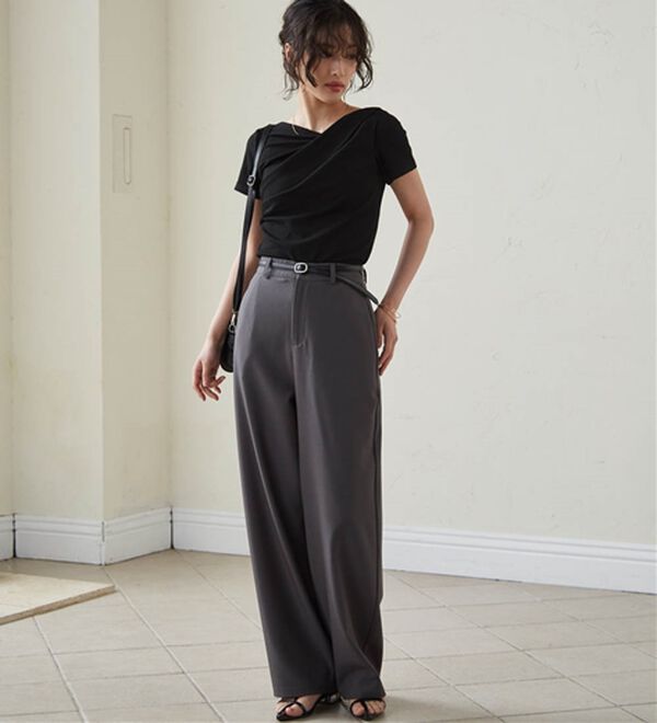 RANAN（ラナン）の「【ひんやり/UV対策】上品ドレープリブTシャツ（カットソー）」｜詳細画像