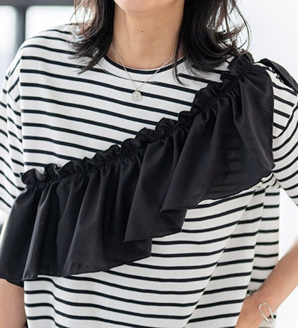 BELLUNA（ベルーナ）の「UVカット！フリル異素材切替プルオーバー（Tシャツ）」｜詳細画像