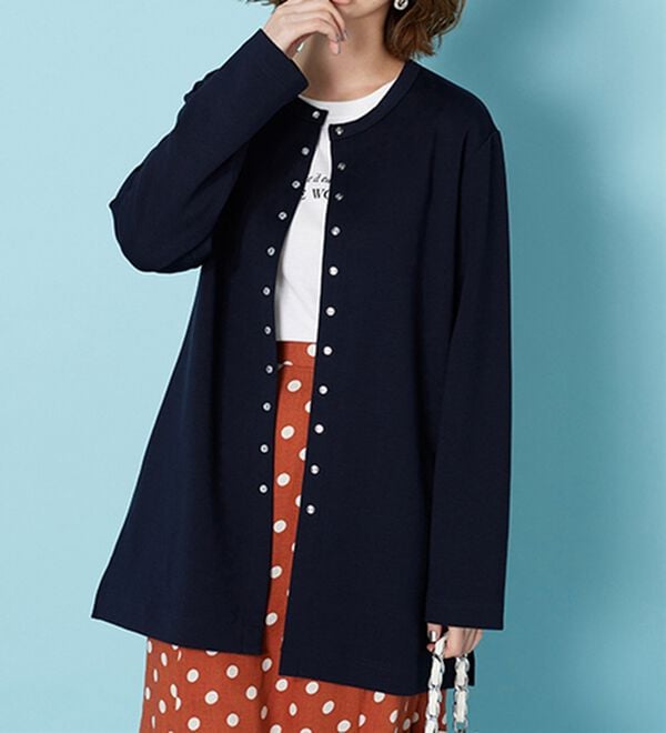 BELLUNA（ベルーナ）の「時短コーデ！ダンボール素材ロングカーデアンサンブル（アンサンブル）」｜ネイビー