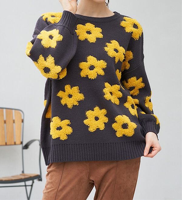 レオナール　花柄　ニット　ジャケット LEONARD セットアップ ジャケットスカート 花柄 レディース SIZE 9AR