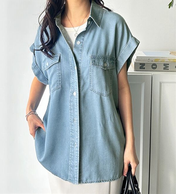 GeeRA（ジーラ）の「着回し自在！フレンチスリーブデニムシャツ（シャツ）」｜詳細画像