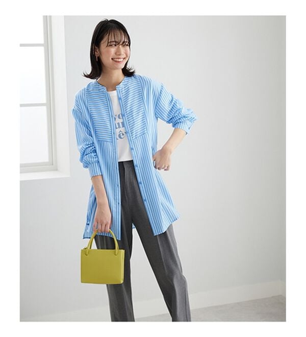 BELLUNA（ベルーナ）の「お手入れ簡単！ストライプ切替シャツチュニック（チュニック）」｜詳細画像