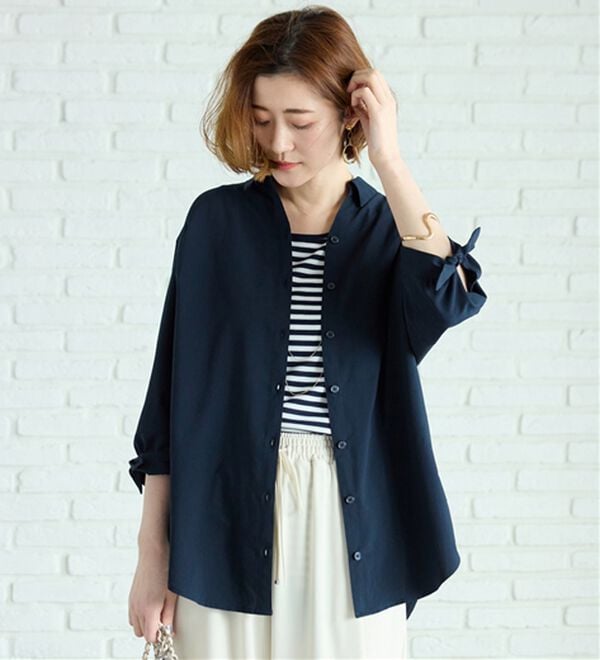 BELLUNA（ベルーナ）の「【吸水速乾】イージーケア！袖リボンシャツチュニック（チュニック）」｜詳細画像