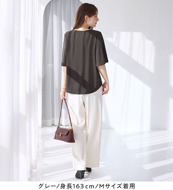 alotta（アロッタ）の「【接触冷感】パールデザイン５分袖Ｔシャツブラウス（ブラウス）」｜詳細画像