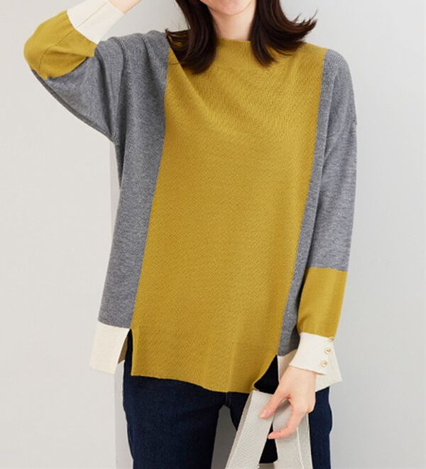 BELLUNA（ベルーナ）の「配色デザイン編地切替ニットプルオーバー（ニット・セーター）」｜詳細画像