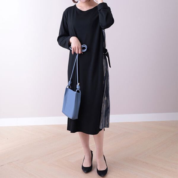 BELLUNA（ベルーナ）の「サイドプリーツデザインワンピース（カットソーワンピース）」｜詳細画像