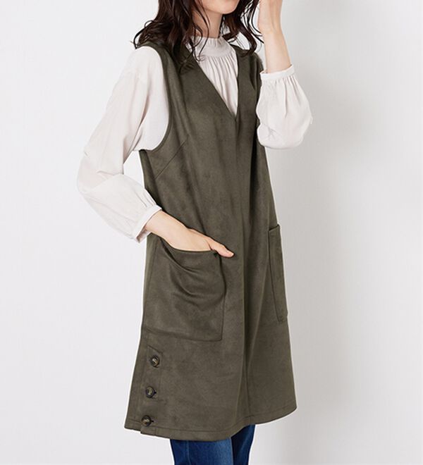 BELLUNA（ベルーナ）の「スエード調サイドボタンジャンパードレス（ジャンパースカート）」｜詳細画像