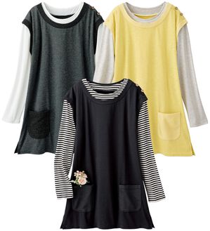 「【３枚組】着るだけ簡単！重ね着風ベストチュニック（チュニック）」｜詳細画像