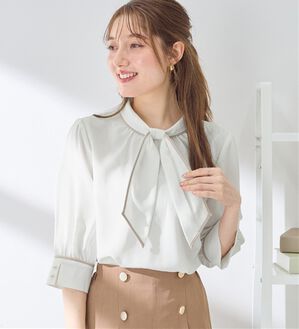 alotta（アロッタ）の「袖口パール6分袖ブラウス（ブラウス）」｜ホワイト