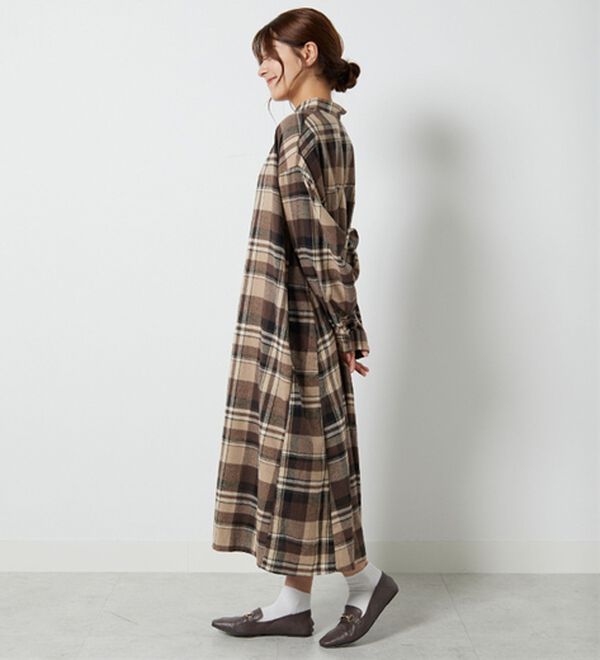 A HAPPY MARILYN（アハッピーマリリン）の「【ＬＬ～８Ｌ】フランネル チェック 細魅せ シャツワンピース（シャツワンピース）」｜詳細画像