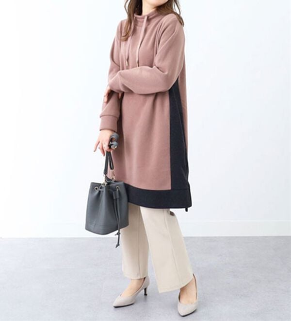 BELLUNA（ベルーナ）の「配色デザインワイドネックワンピース（ドッキングワンピース）」｜詳細画像