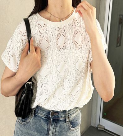 GeeRA（ジーラ）の「総レースフレンチスリーブＴシャツ（カットソー）」
