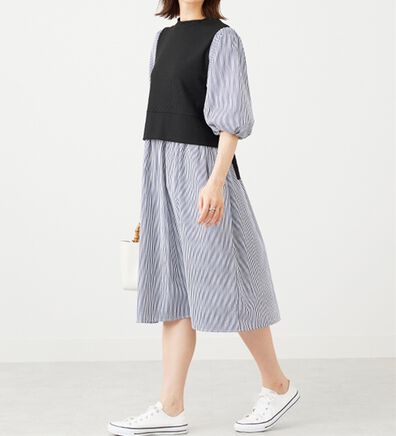 BELLUNA（ベルーナ）の「ベルト使い異素材切替ワンピ―ス（その他ワンピース）」