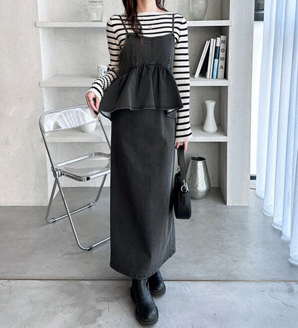 GeeRA（ジーラ）の「楽ちん！デニムペプラムキャミワンピース（その他ワンピース）」｜詳細画像