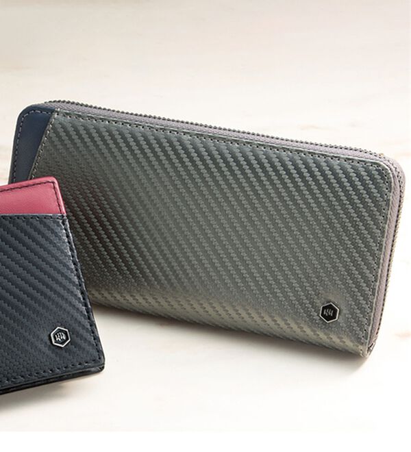 「＜カンサイ・ヤマモト・オム＞カーボン調財布　ラウンド長財布（メンズ財布・パスケース）」｜グレー