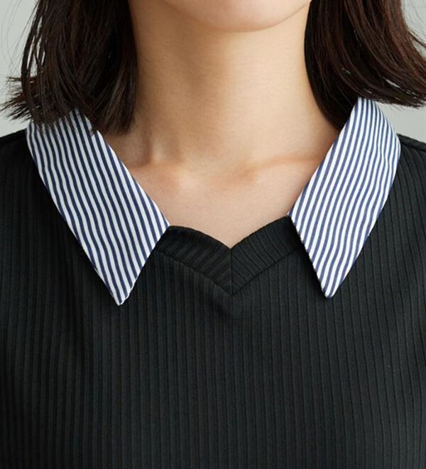 BELLUNA（ベルーナ）の「衿付きVネック異素材切替チュニック（チュニック）」｜詳細画像