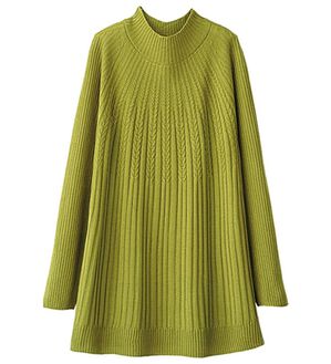 BELLUNA（ベルーナ）の「＜日本製＞ホールガーメントケーブル柄フレアーチュニック（チュニック）」｜グリーン