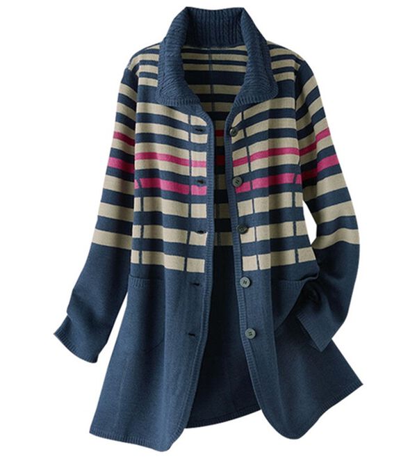 配色ボーダー柄ニットジャケット - ベルーナ【公式】