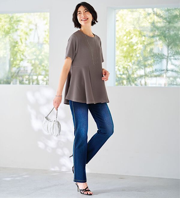 BELLUNA（ベルーナ）の「新感覚！かのこ素材ニットデニムパンツ（フルレングスパンツ）」｜詳細画像