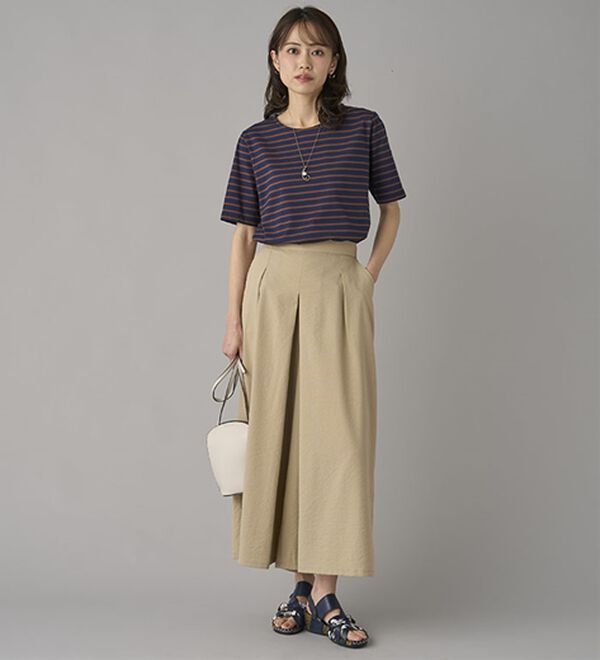 BELLUNA（ベルーナ）の「ひんやりスラブ調素材ガウチョパンツ（フルレングスパンツ）」｜詳細画像