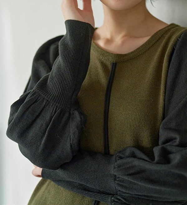 RANAN（ラナン）の「ボリューム袖アウトシームニットワンピース（ニットワンピース）」｜詳細画像