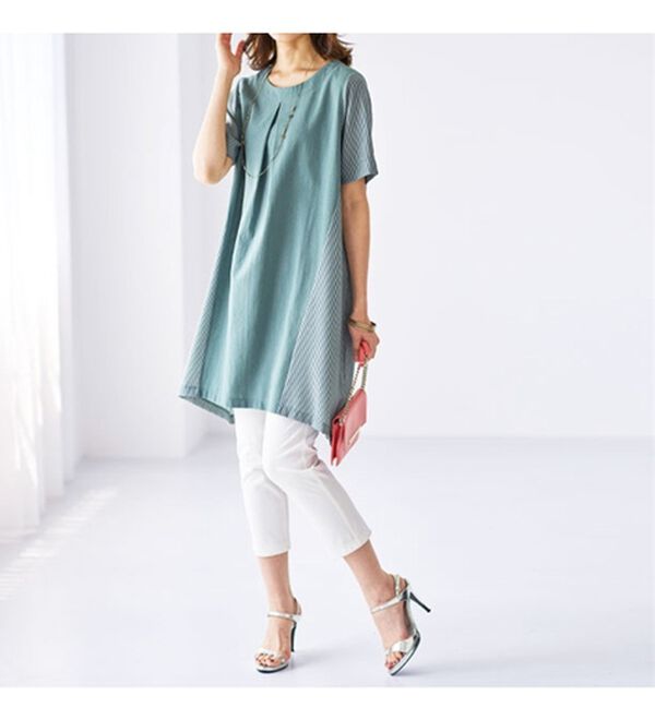 BELLUNA（ベルーナ）の「ストライプ切替ワンピース（チュニック）」｜詳細画像